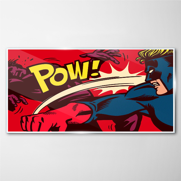 Superhero in action Glass Wall Art