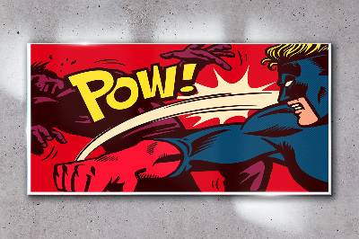 Superhero in action Glass Wall Art