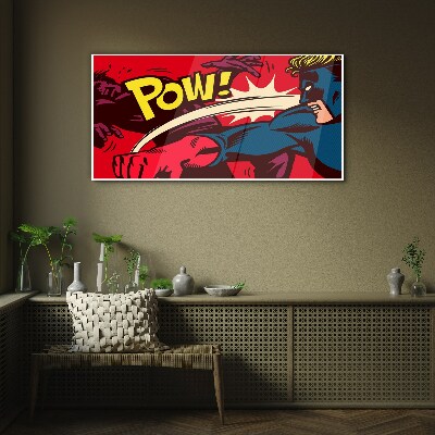 Superhero in action Glass Wall Art
