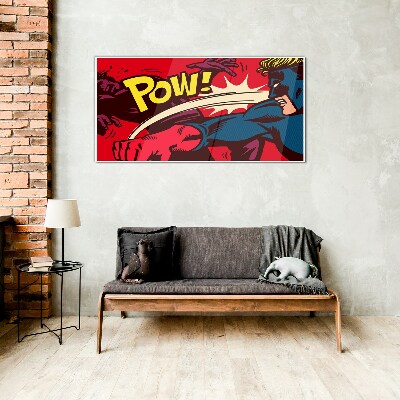 Superhero in action Glass Wall Art