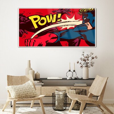 Superhero in action Glass Wall Art