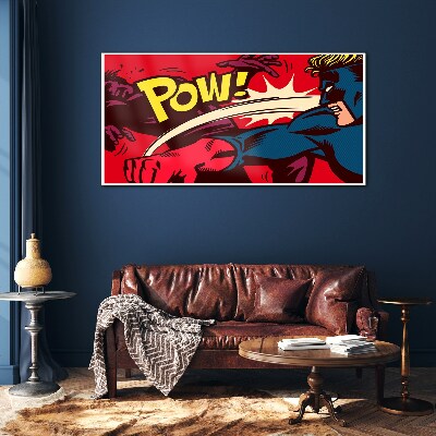 Superhero in action Glass Wall Art