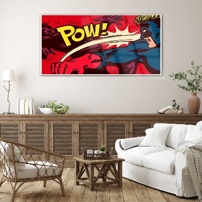 Superhero in action Glass Wall Art