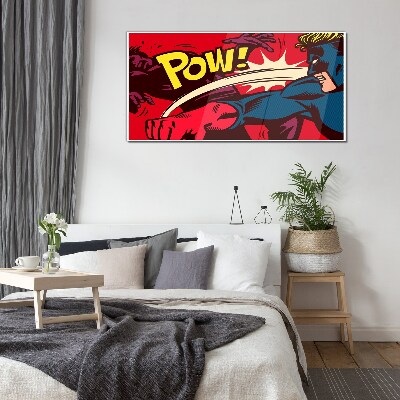 Superhero in action Glass Wall Art