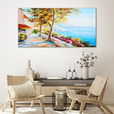 Summer seaside scenery Glass Wall Art