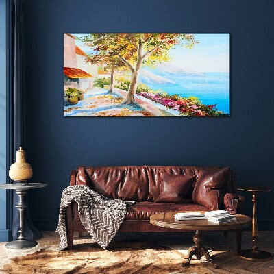 Summer seaside scenery Glass Wall Art