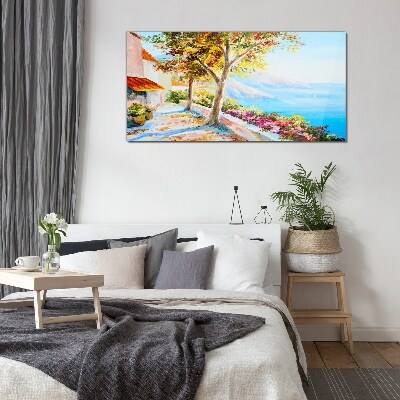 Summer seaside scenery Glass Wall Art