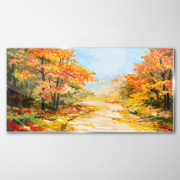 Autumn alley Glass Wall Art