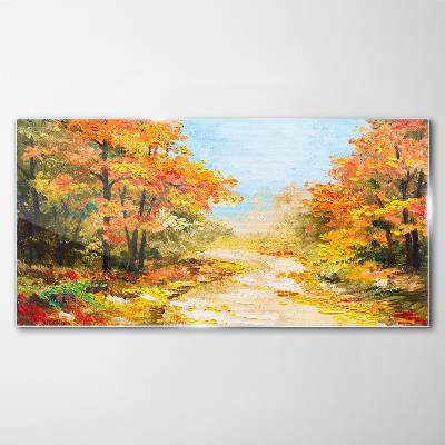 Autumn forest path Glass Wall Art