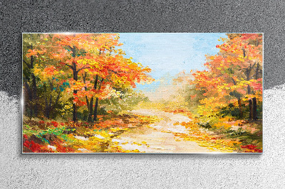 Autumn forest path Glass Wall Art