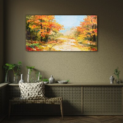 Autumn forest path Glass Wall Art