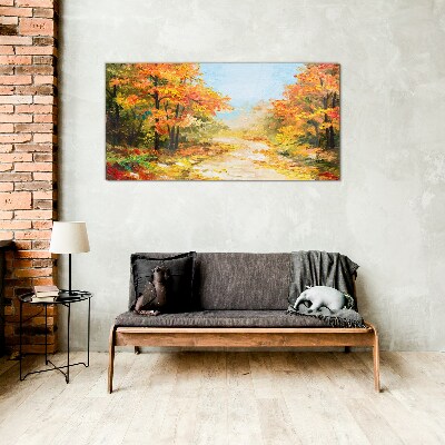 Autumn alley Glass Wall Art