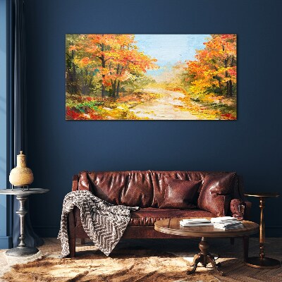 Autumn alley Glass Wall Art