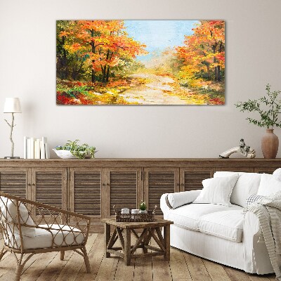 Autumn alley Glass Wall Art