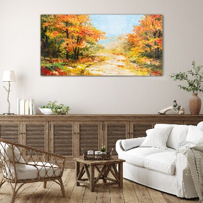 Autumn forest path Glass Wall Art