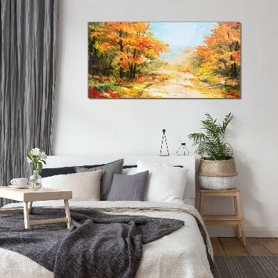 Autumn forest path Glass Wall Art