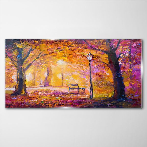 Golden autumn in the park Glass Wall Art