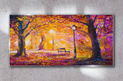 Golden autumn in the park Glass Wall Art