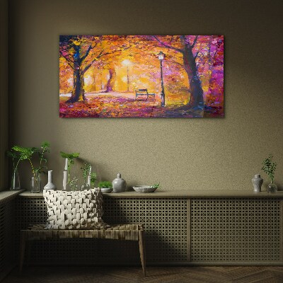 Forest park bench tree light Glass Wall Art