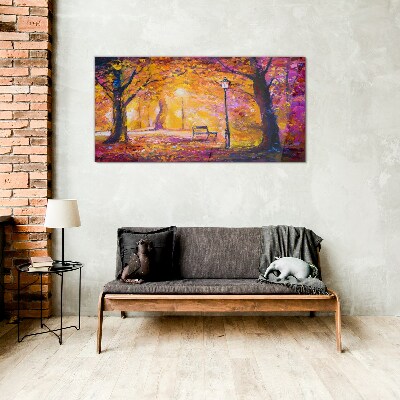Golden autumn in the park Glass Wall Art