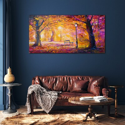 Forest park bench tree light Glass Wall Art