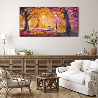 Golden autumn in the park Glass Wall Art