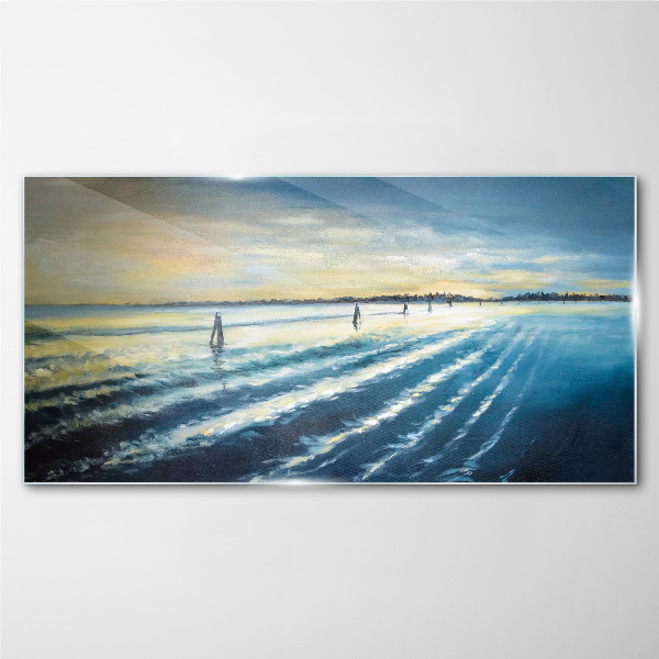 A quiet port at sunset Glass Wall Art