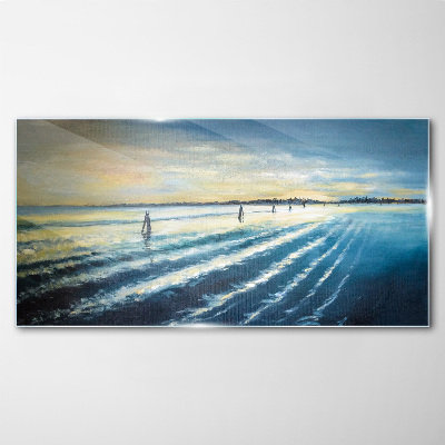 A quiet port at sunset Glass Wall Art