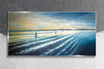 A quiet port at sunset Glass Wall Art