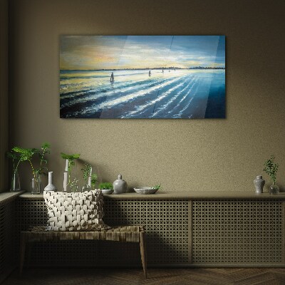 A quiet port at sunset Glass Wall Art
