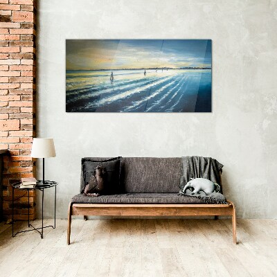 A quiet port at sunset Glass Wall Art