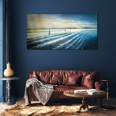 A quiet port at sunset Glass Wall Art