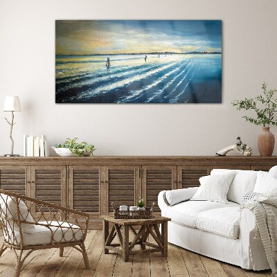 A quiet port at sunset Glass Wall Art