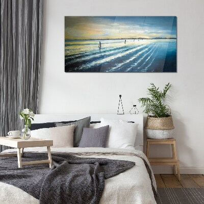 A quiet port at sunset Glass Wall Art