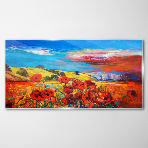 Flower fields in the summer sun Glass Wall Art