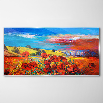 Flower fields in the summer sun Glass Wall Art