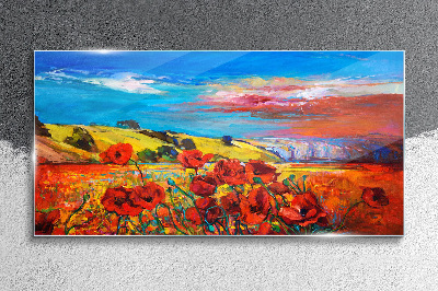 Flower fields in the summer sun Glass Wall Art
