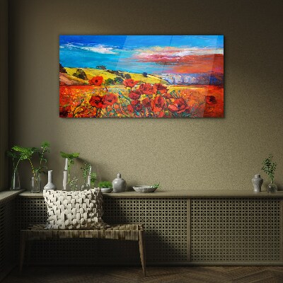 Flower fields in the summer sun Glass Wall Art