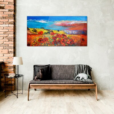 Flower fields in the summer sun Glass Wall Art