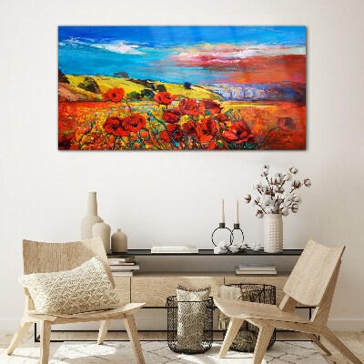 Flower fields in the summer sun Glass Wall Art