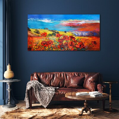 Flower fields in the summer sun Glass Wall Art