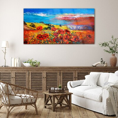 Flower fields in the summer sun Glass Wall Art