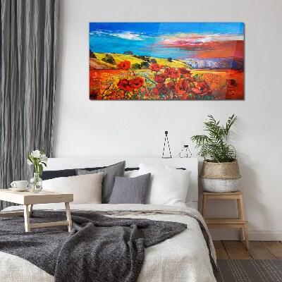 Flower fields in the summer sun Glass Wall Art