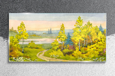 Spring landscape with trees Glass Wall Art
