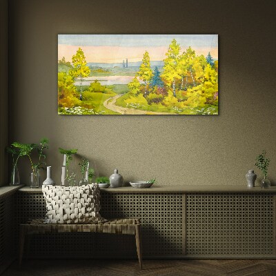 Spring landscape with trees Glass Wall Art