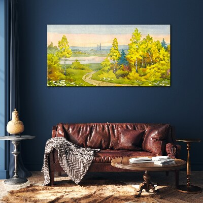 Spring landscape with trees Glass Wall Art