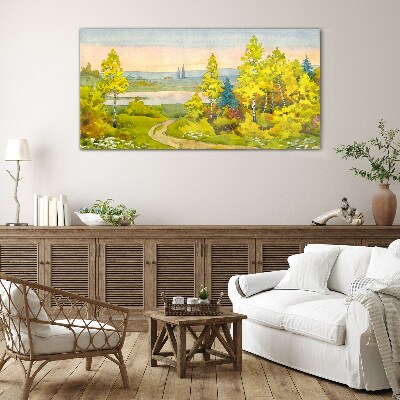 Spring landscape with trees Glass Wall Art