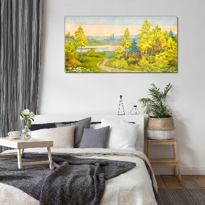 Spring landscape with trees Glass Wall Art