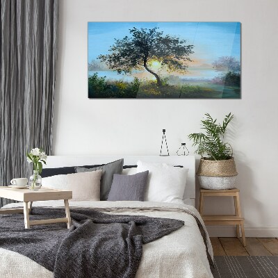 Sunset over the lake Glass Wall Art