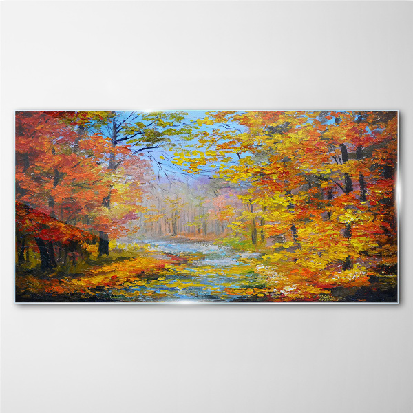 Autumn scenery in the forest Glass Wall Art